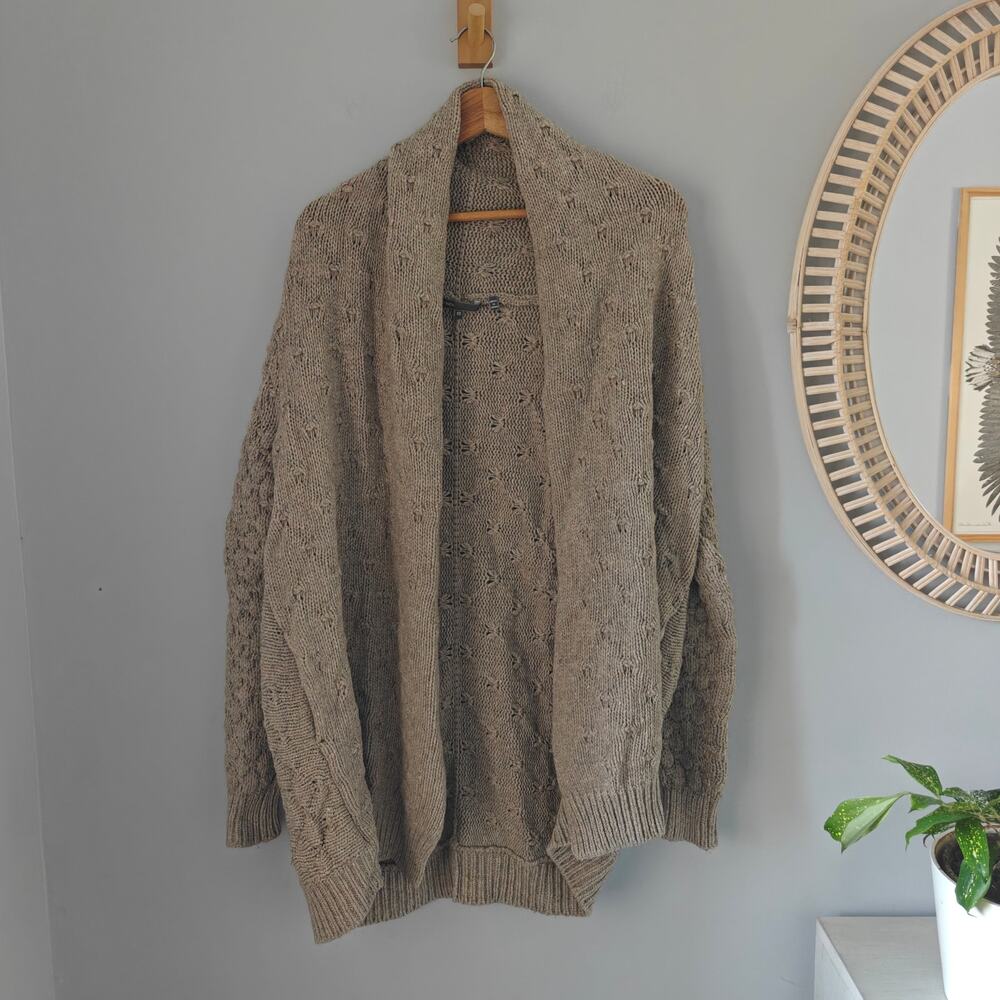 Vince Tuck Stitch Yak Wool Open Front Cardigan Taupe Beige Oversized Shawl XS